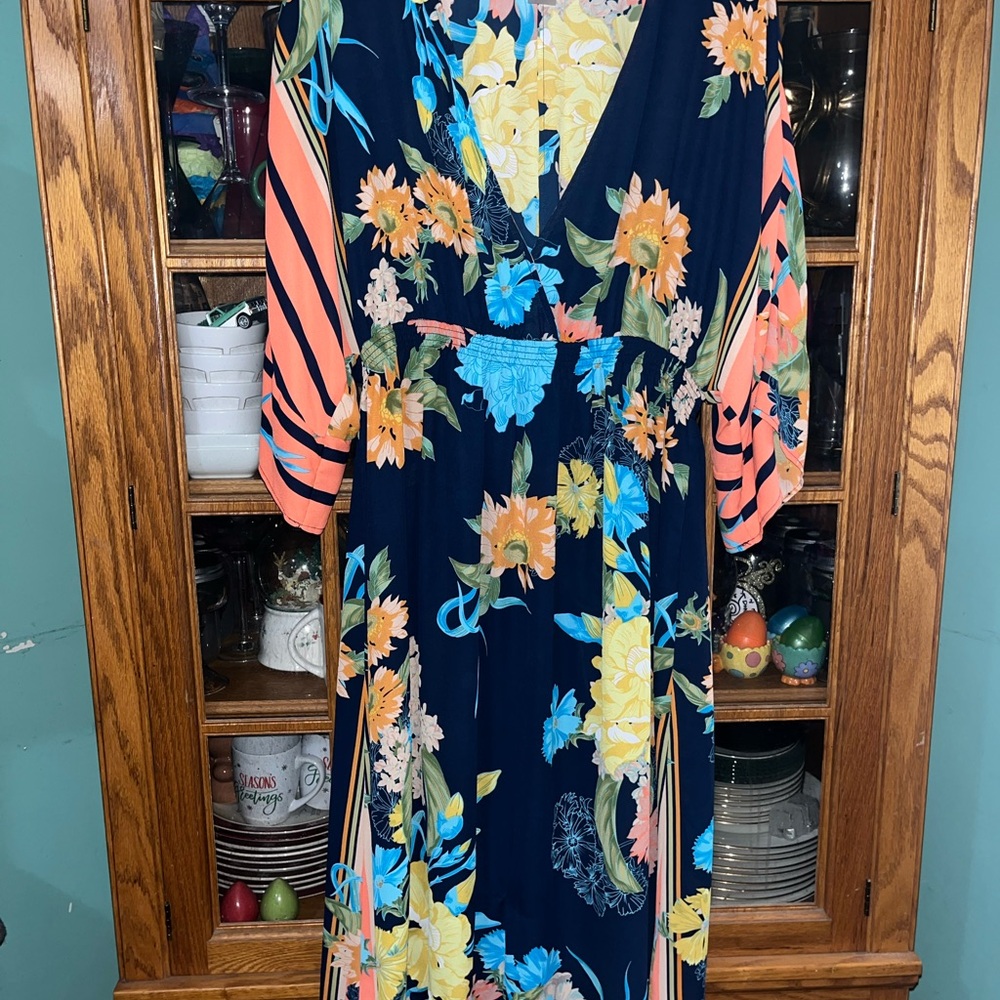 Floral Maxi Dress with Yellow and Coral Accents